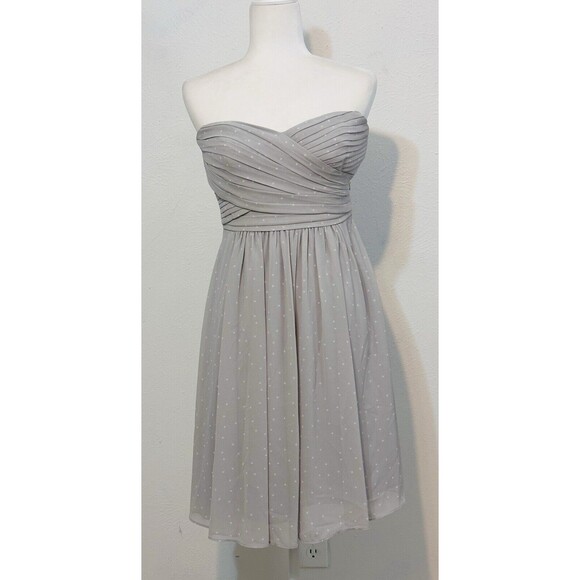 Ann Taylor Size 2 Coin Grey Polka Dot Tulle Strapless Sweetheart Dress Feminine - Picture 3 of 15
